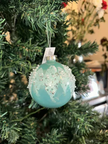 Blue White Snowflake Glitter Hanging Christmas Tree Ornament