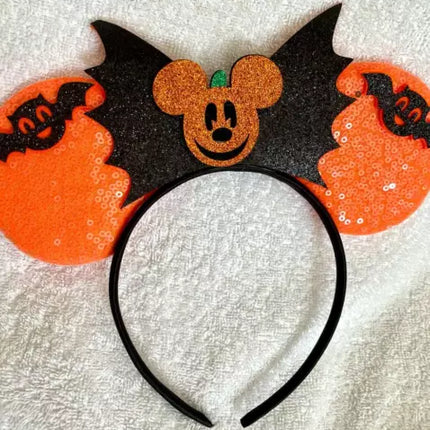 Minnie Mouse Mickey Black sequence glitter pumpkin orange ear headband