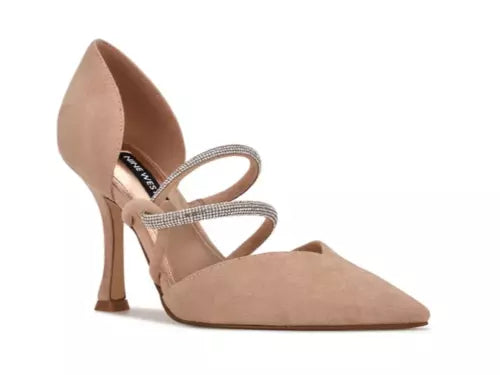 Nine West Sparks 02 Women Heel Nude NATURAL suede Rhinestone