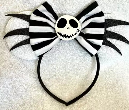 Minnie Mouse Black white sequence glitter nightmare Jack headband