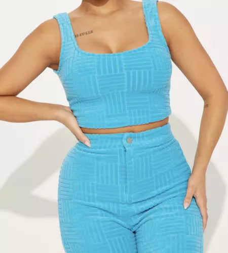 Women’s Poolside Beach Stretchy Square Neck Crop Top Wide Pants