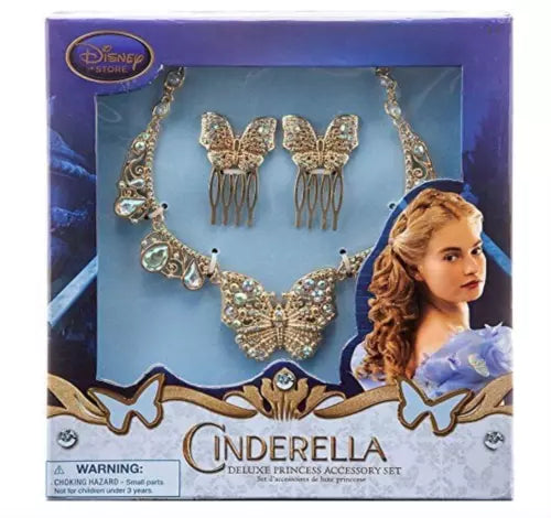 Disney store Cinderella Jewellery Set Dress Up Costume accessory necklace clip