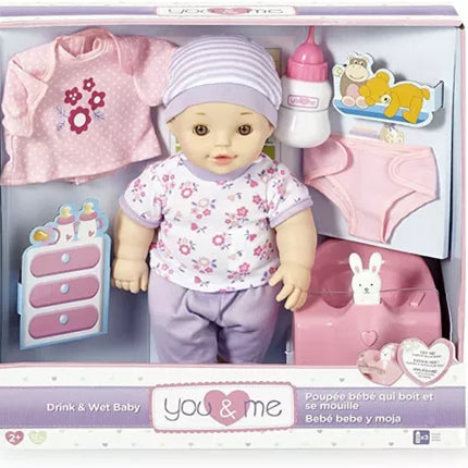 You & Me Drink and Wet 12" Baby Doll Toy with accessories