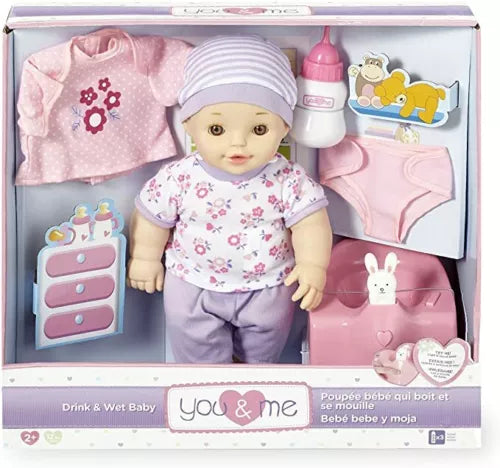 You & Me Drink and Wet 12" Baby Doll Toy with accessories