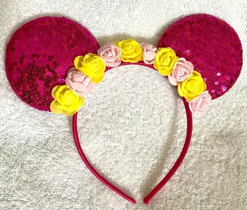 Minnie Mouse Pink sequence glitter floral headband