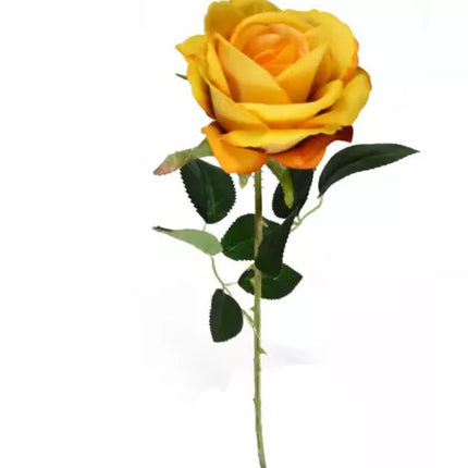 Artificial Single Yellow Rose Bud Flower W Stem Fake Bouquet Wedding Party Home