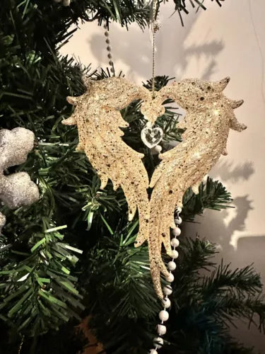 Golden Glitter Hanging Butterfly Heart Christmas Ornament