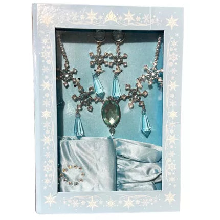 Disney Store Frozen Elsa Accessory Jeweller Necklace earrings set & Gloves