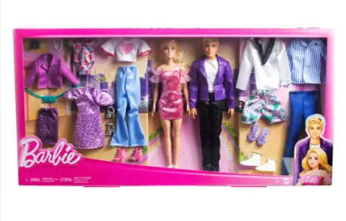Barbie Doll and Ken Doll Fashion Set with Clothes and Accessories