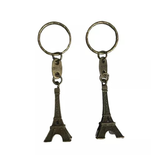 Vintage 2 Keyring Keychain Bronze Paris Eiffel tower souvenirs Collectable