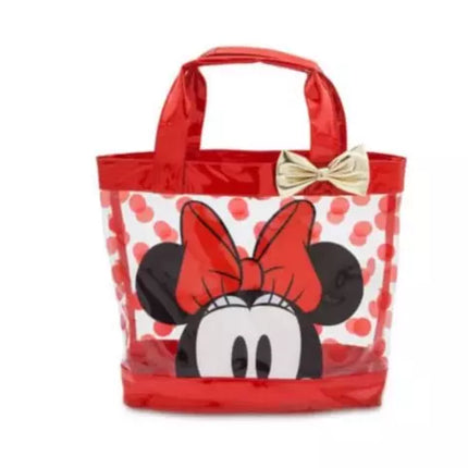 Disney Official Minnie Mouse Face Swim Bag Transparent Clear Red Dotted tote