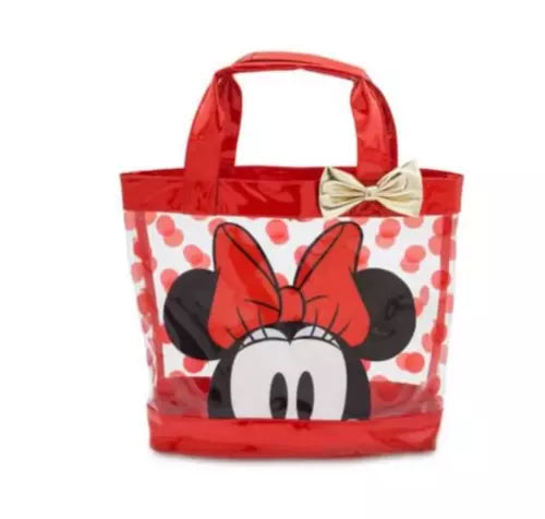 Disney Official Minnie Mouse Face Swim Bag Transparent Clear Red Dotted tote