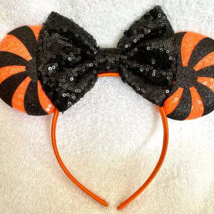 Minnie Mouse Black sequence glitter pumpkin orange ears headband