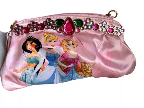 Disney Princess Jasmine Cinderella Rapunzel Pink Girls Gem Gold Chain Purse