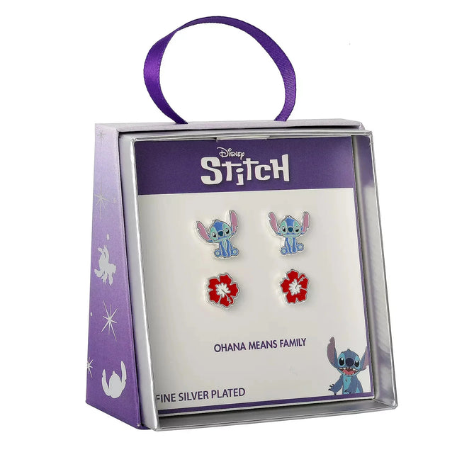 Disney's Lilo & Stitch Silver Plated 2 PAIR Stud Earring Set NEW BOX