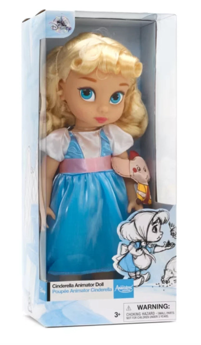 Disney Store Animator Cinderella Toddler 15" Doll & Pet Jaq Mouse toy new in box