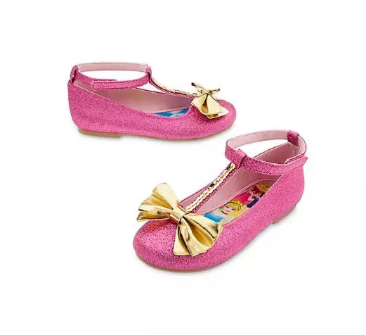Disney Official princess Flat Pink Gold Shoes Girls Aurora Rapunzel Size UK 7