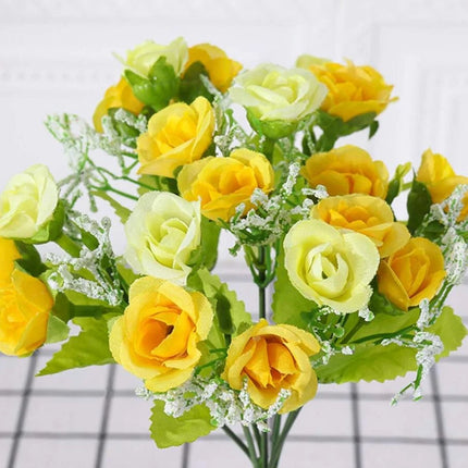 1pc Artificial Yellow Rose Faux Fabric Flower Bouquet Bundle For Home Decor