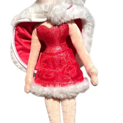 Tinkerbell Disney Store Christmas Soft Plush Toy Doll Red Winter Cape Dress NEW