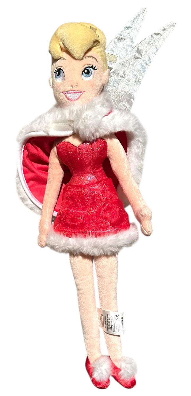 Tinkerbell Disney Store Christmas Soft Plush Toy Doll Red Winter Cape Dress NEW