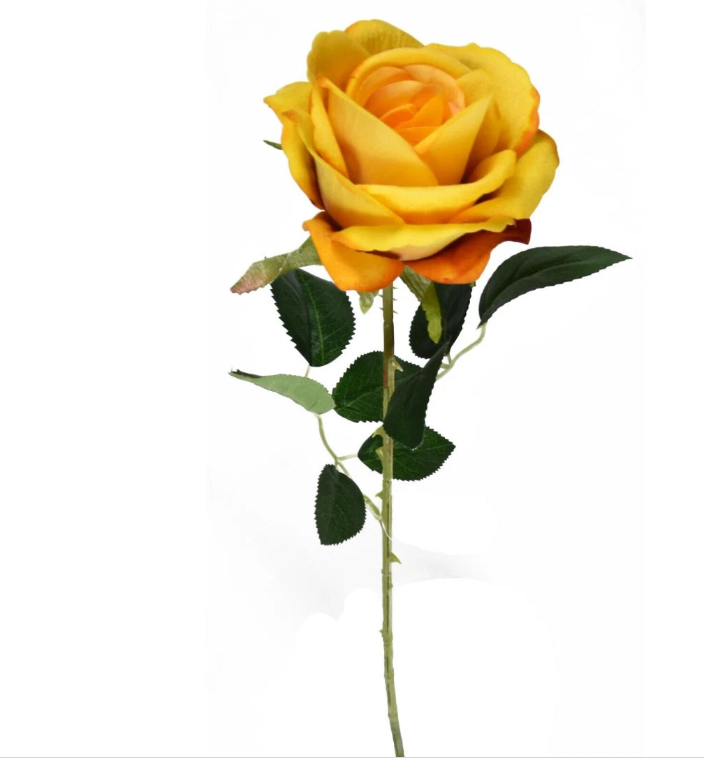 Artificial Single Yellow Rose Bud Flower W Stem Fake Bouquet Wedding Party Home