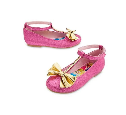 Disney Official princess Flat Pink Gold Shoes Girls Size UK 6 Aurora Rapunzel