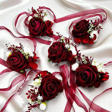 Bridesmaid Wrist Fragranced Rose Flower Wine Red Style Wedding Party 1pc