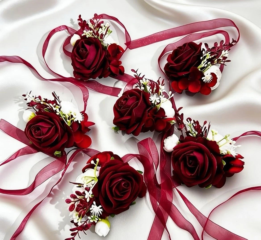 Bridesmaid Wrist Fragranced Rose Flower Wine Red Style Wedding Party 1pc