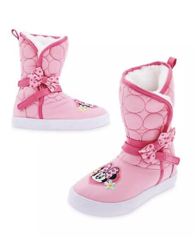 Disney Official Minnie Mouse warm boots Pink Kids applique embroidery Size UK 9
