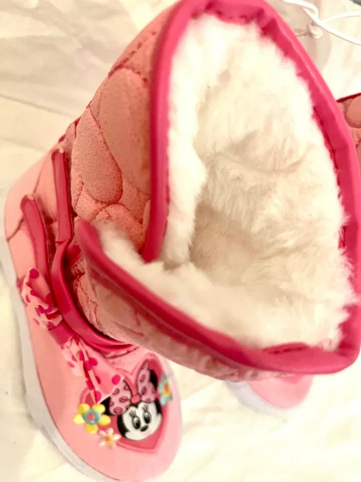 Disney Official Minnie Mouse warm boots Pink Kids applique embroidery Size UK 9