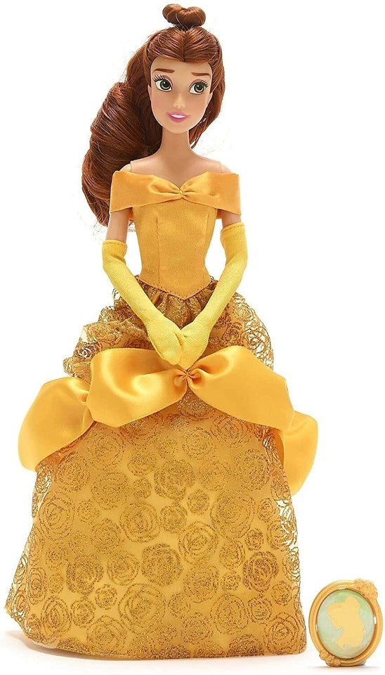 Disney Beauty & The Beast Belle Gold Dress 28cm Classic Doll Figure & Pendant