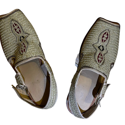 INDIAN WEDDING LEATHER GOLDEN HANDMADE KHUSSA SLIPPER SHOES ALADDIN THEME 9.5