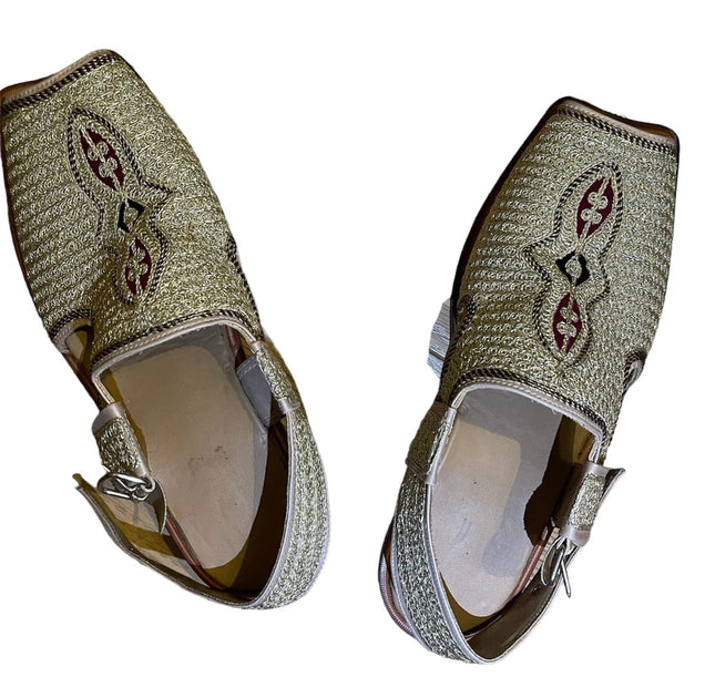 INDIAN WEDDING LEATHER GOLDEN HANDMADE KHUSSA SLIPPER SHOES ALADDIN THEME 9.5