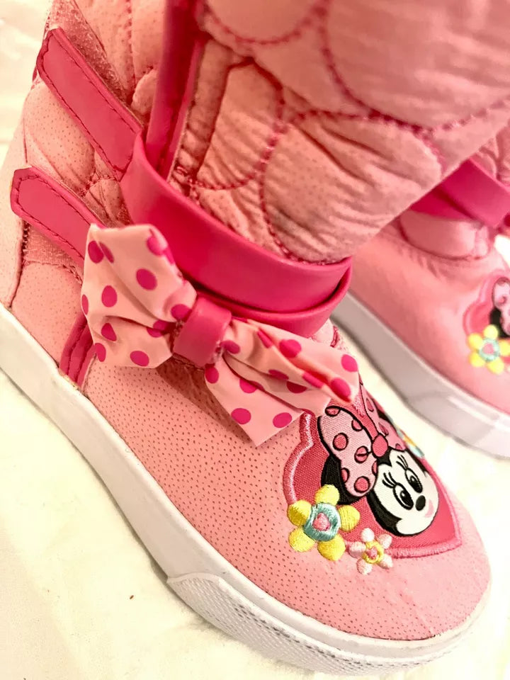 Disney Official Minnie Mouse warm boots Pink Kids applique embroidery Size UK 9