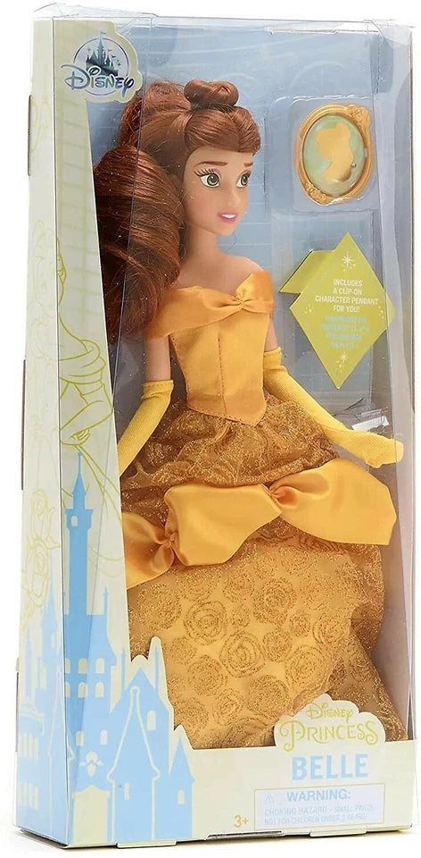 Disney Beauty & The Beast Belle Gold Dress 28cm Classic Doll Figure & Pendant