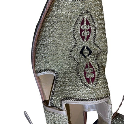 INDIAN WEDDING LEATHER GOLDEN HANDMADE KHUSSA SLIPPER SHOES ALADDIN THEME 9.5