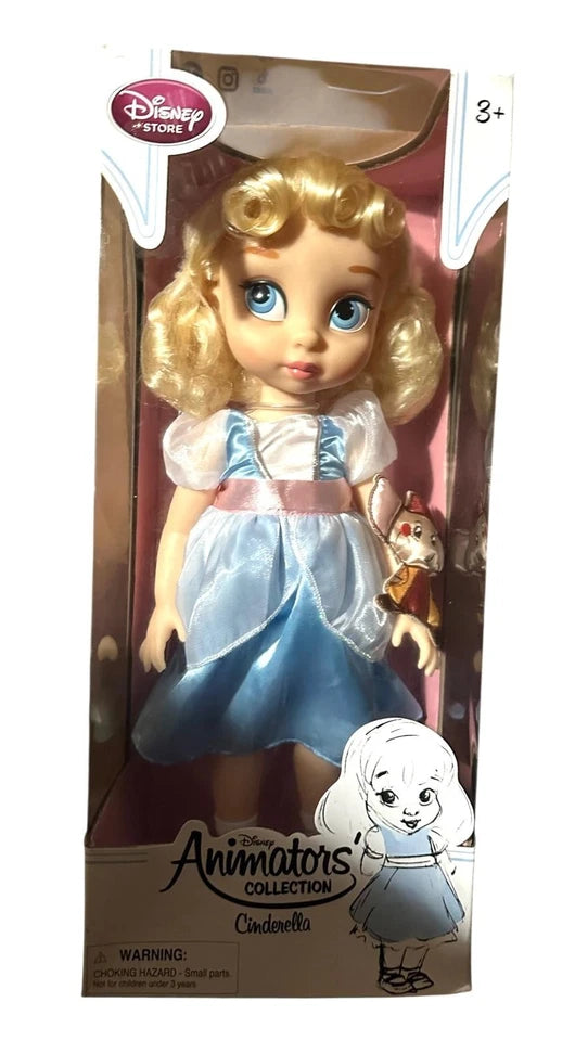 Disney Store Animator Cinderella Toddler 15" Doll & Pet Jaq Mouse toy new in box