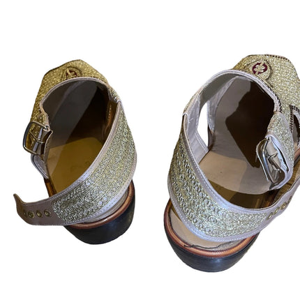 INDIAN WEDDING LEATHER GOLDEN HANDMADE KHUSSA SLIPPER SHOES ALADDIN THEME 9.5