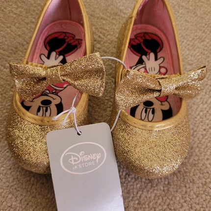 Disney Store Girls Minnie Mouse Gold Glitter formal Shoes Size 7 Eu 24 NEW