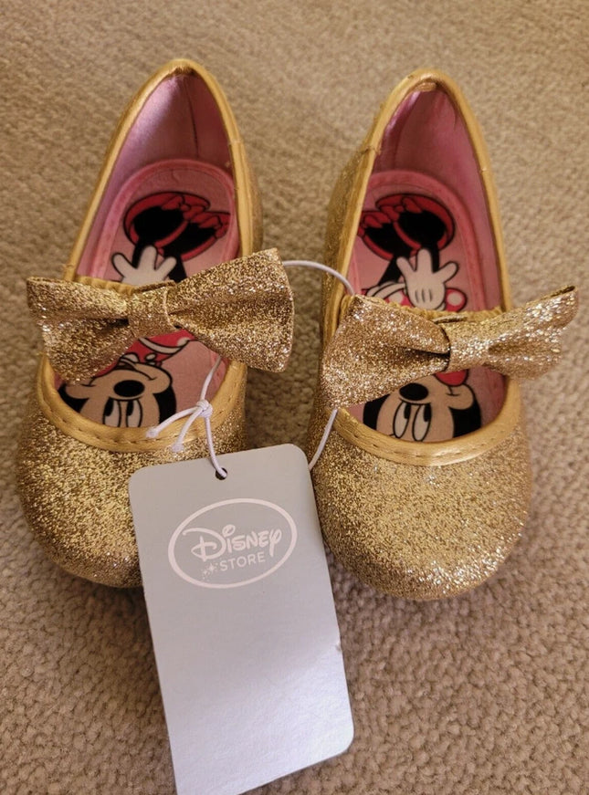 Disney Store Girls Minnie Mouse Gold Glitter formal Shoes Size 7 Eu 24 NEW