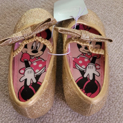 Disney Store Girls Minnie Mouse Gold Glitter formal Shoes Size 7 Eu 24 NEW