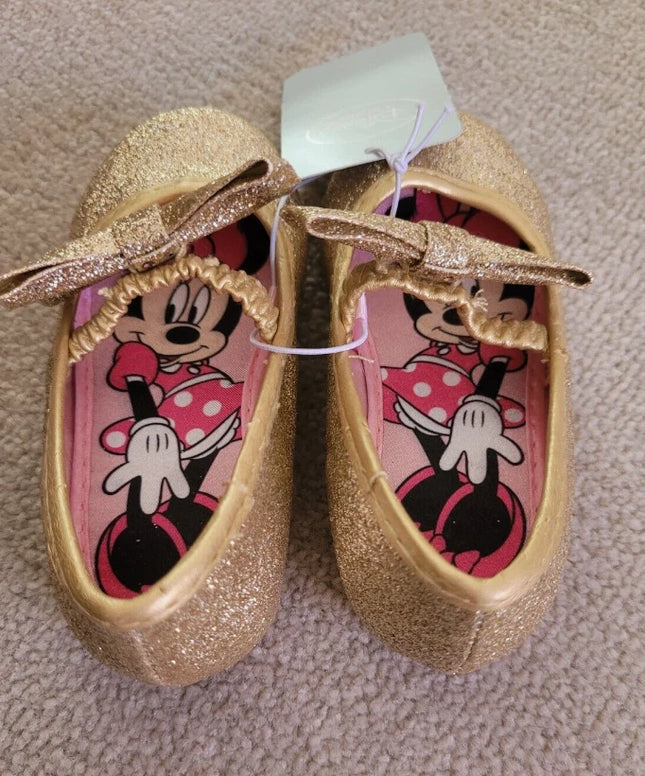 Disney Store Girls Minnie Mouse Gold Glitter formal Shoes Size 7 Eu 24 NEW