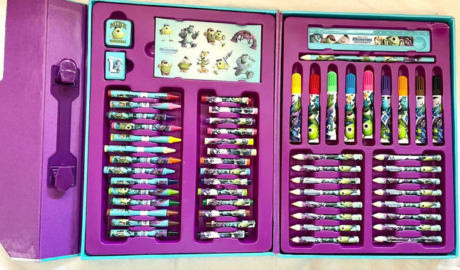 Disney Monster university sulley 58 pc art kit colouring carry case set school