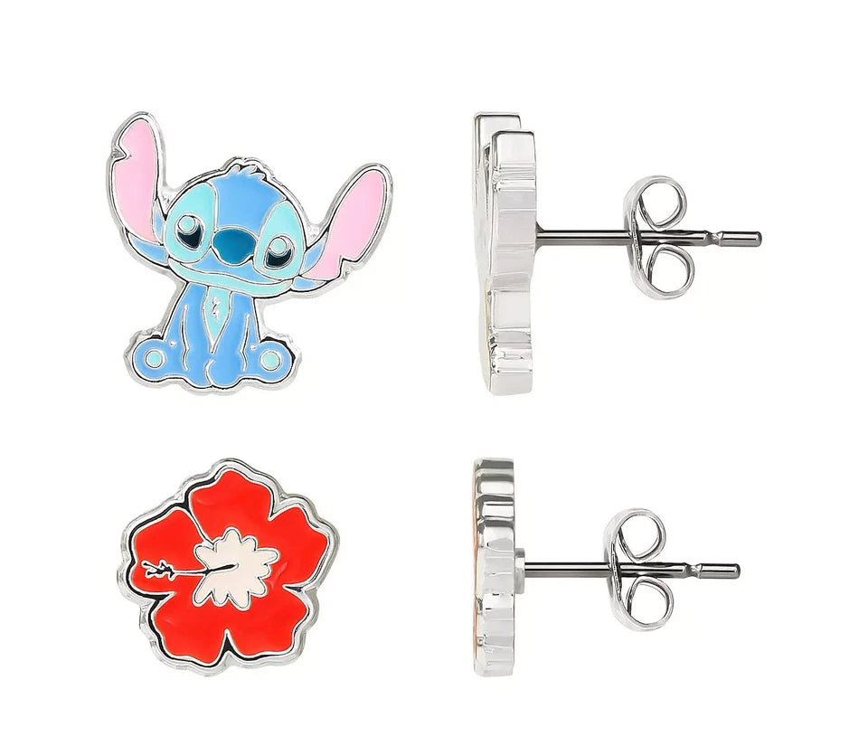 Disney's Lilo & Stitch Silver Plated 2 PAIR Stud Earring Set NEW BOX