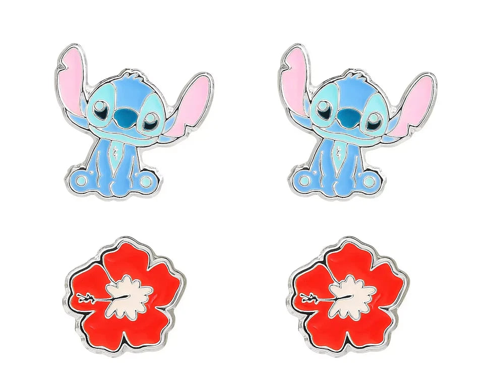 Disney's Lilo & Stitch Silver Plated 2 PAIR Stud Earring Set NEW BOX