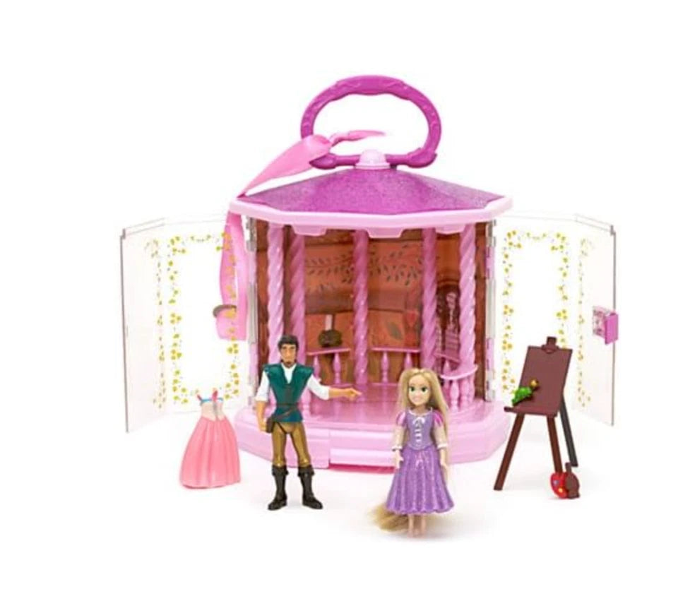 Disney Rapunzel Mini Gazebo Play Set Figures Carrying Case Flynn Rider accessory