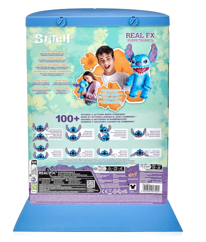 Real FX Disney Stitch Puppet 18''inch Interactive Plush Toy Sounds Realistic