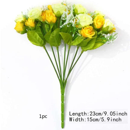 1pc Artificial Yellow Rose Faux Fabric Flower Bouquet Bundle For Home Decor