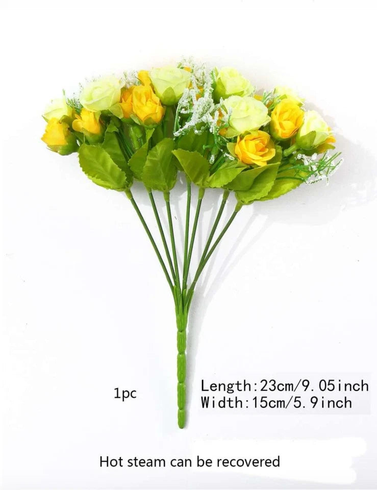 1pc Artificial Yellow Rose Faux Fabric Flower Bouquet Bundle For Home Decor