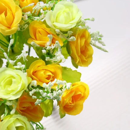 1pc Artificial Yellow Rose Faux Fabric Flower Bouquet Bundle For Home Decor